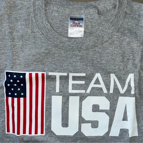 New 2 TEAM USA OLYMPIC RINGS/AMERICAN FLAG T-SHIRTS Men XL short sl gray & navy - Picture 4 of 10